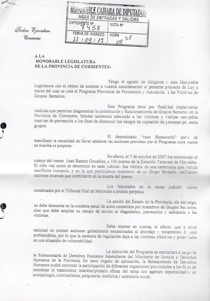 Ley de Asistencia a victimas de "Sectas" Aprobada en la Provincia de Corrientes y un Veto Injustificable 1 nueva ley de asistencia corrientes fundamentos 11