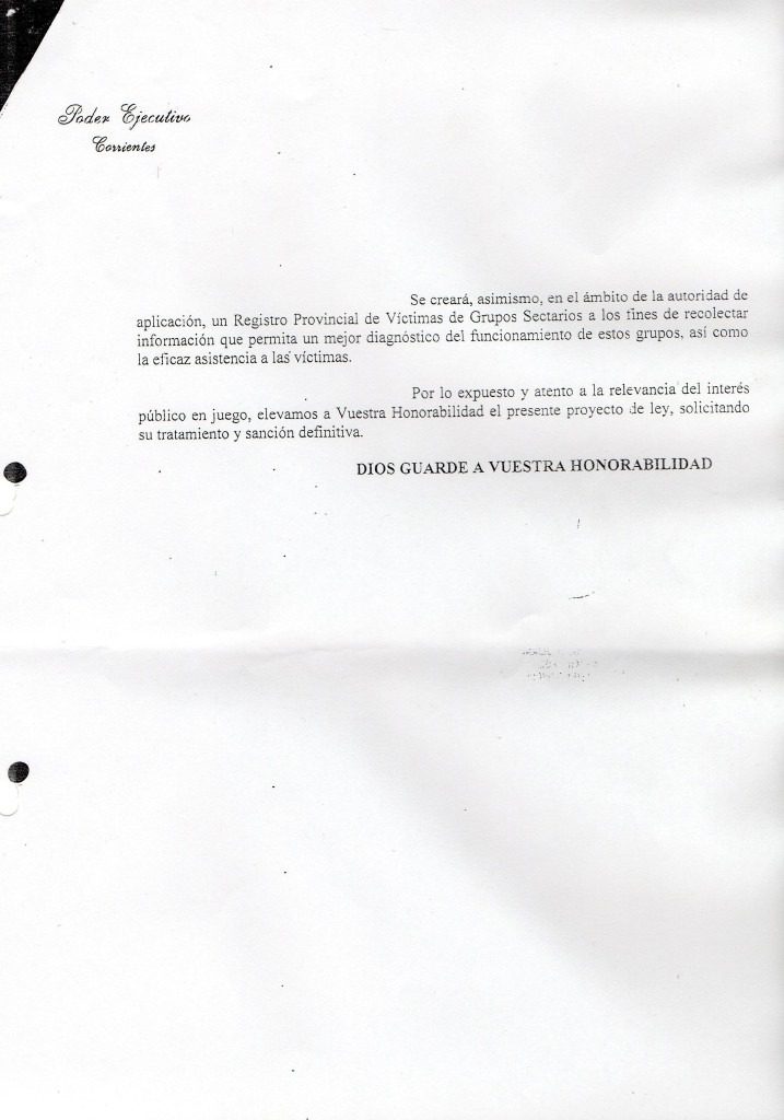 Ley de Asistencia a victimas de "Sectas" Aprobada en la Provincia de Corrientes y un Veto Injustificable 4 nueva ley de asistencia corrientes fundamentos 21