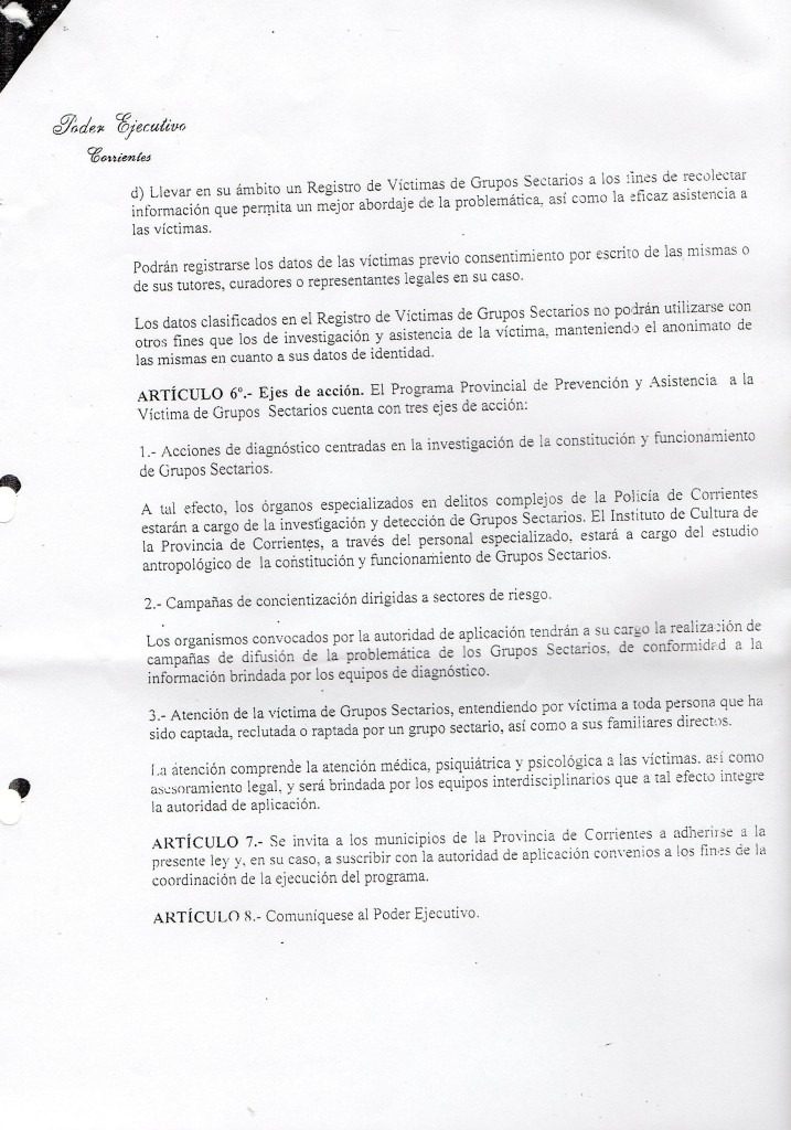 Ley de Asistencia a victimas de "Sectas" Aprobada en la Provincia de Corrientes y un Veto Injustificable 2 proyecto de ley de asistencia corrientes del gobernador colombi 21