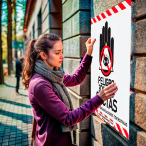 inicio 59 una mujer coloca un cartel en una pared en una ca enhanced
