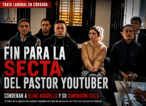 Imputados sentados durante el juicio federal contra la organización religiosa “Dimensión Cielo” en Córdoba, en una causa por trata de personas con fines de explotación laboral encabezada por el pastor Elías Argüello.